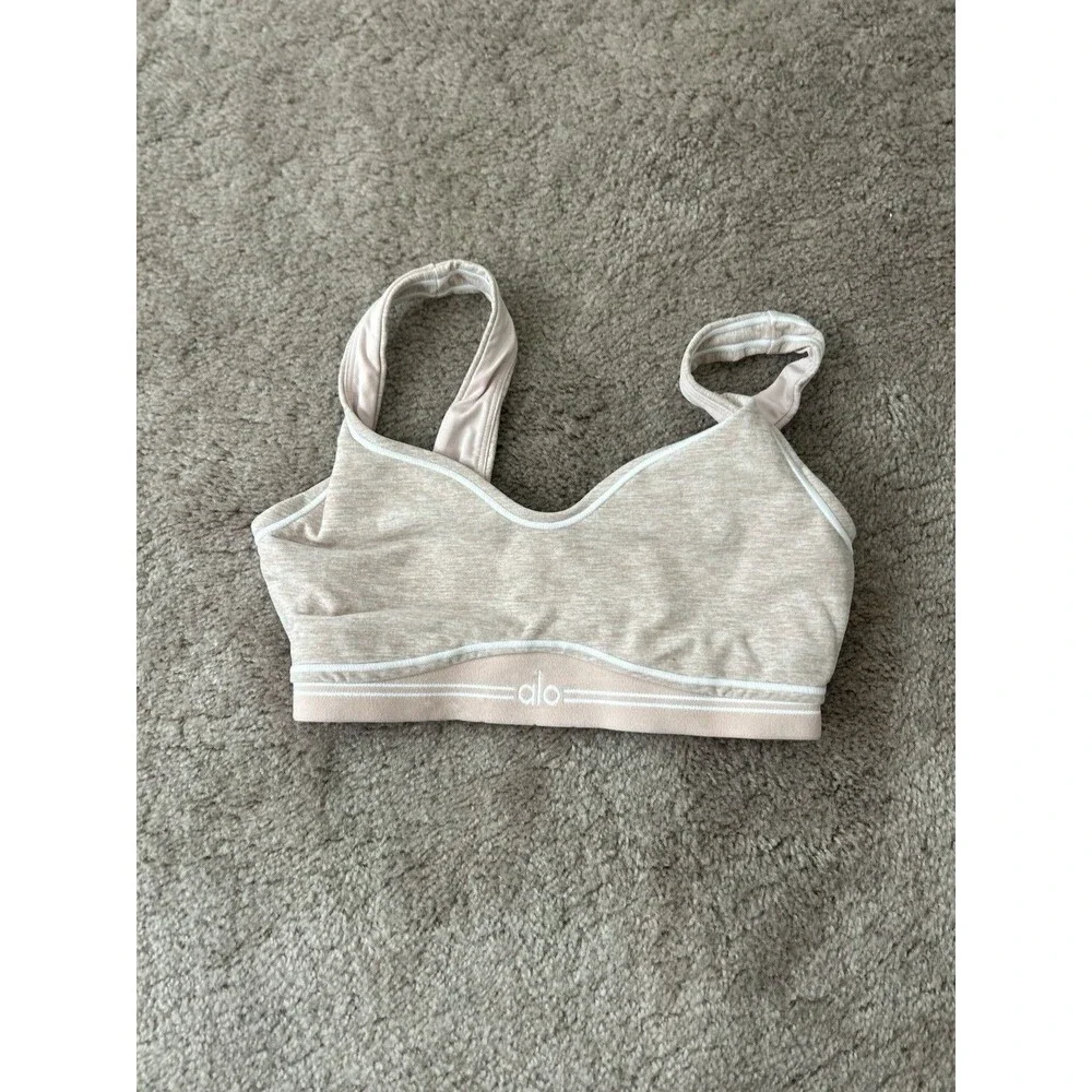 Alo Yoga Alosoft Heart Throb Bra Pink Quartz Heather/White XS Pastel